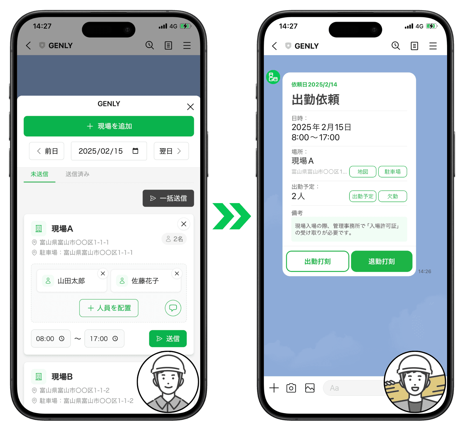 工事ごとに勤怠入力
